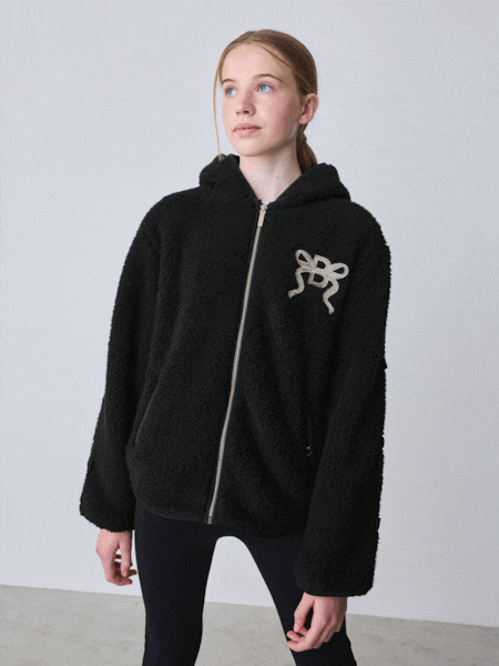 Black - Baker By Ted Baker Zip-through Hooded Bow Fleece