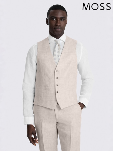 MOSS Natural Tailored Fit Linen Waistcoat (G99295) | £110
