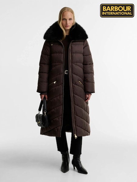 Brown - Barbour International Longline Cyrus Puffer Jacket