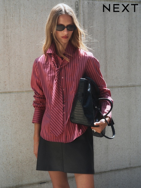 Burgundy/Pink Stripe - Long Sleeve Shirt With Removable Tie