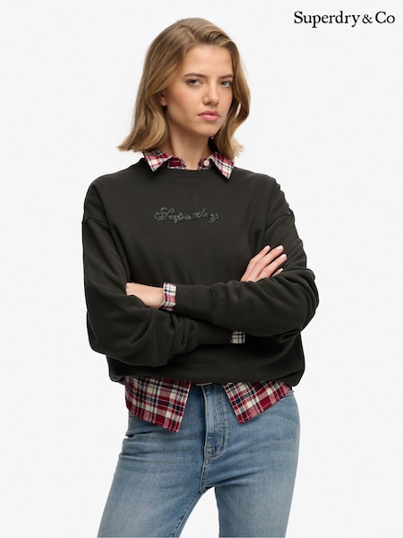 Superdry Black Script Brand Loose Crew Neck Sweat Top (G99873) | £45