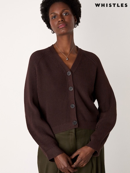 Whistles Brown V-Neck Cotton Cardigan (G99879) | £99