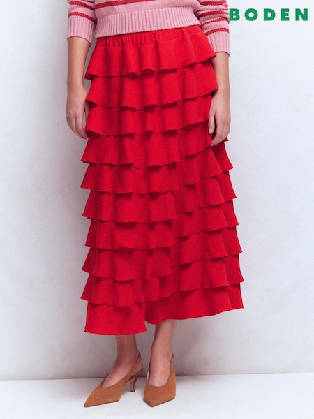 Boden Red Tiered Maxi Skirt (H00348) | £129