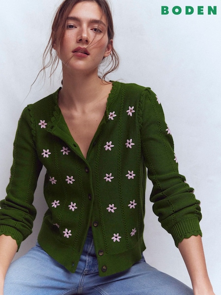 Boden Green Valeria Crochet Trim Cardigan (H00366) | £139