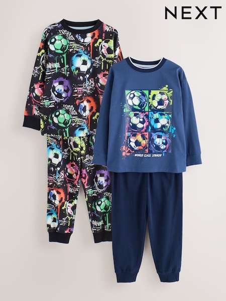 Rainbow Navy Football - Long Sleeve Pyjamas 2 Pack (3-16yrs)