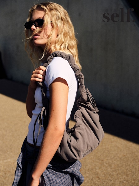 Grey - Self. Ruched Shoulder Bag