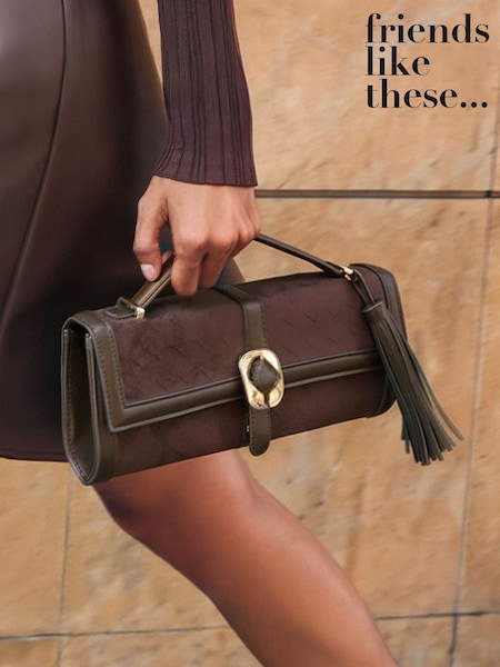 Chocolate Brown Suedette - Friends Like These Top Handle Clutch