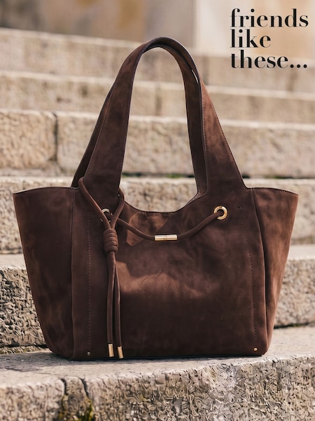 Chocolate Brown Suedette - Friends Like These Tassel Trim Shopper Bag