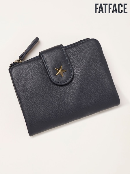 Navy - Fatface Star Detail Leather Purse