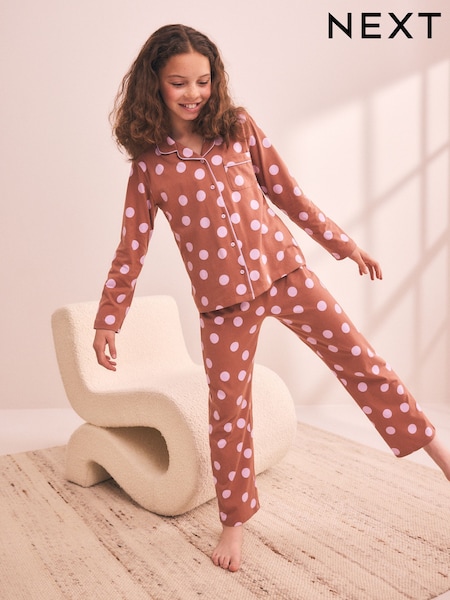 Chocolate Brown - Jersey Button-through Pyjamas (3-16yrs)