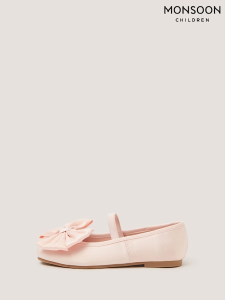 Monsoon Pink Bow Satin Ballet Flats (H01738) | £24 - £28