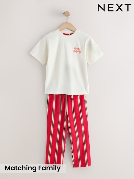 Red/Ecru - Christmas Matching Family Pyjamas (9mths-16yrs)