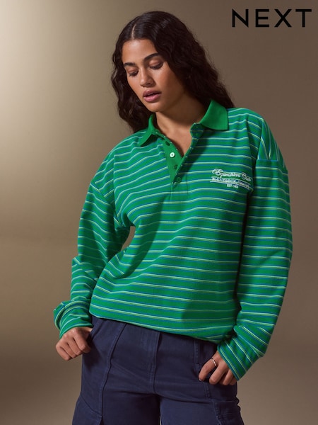 Green - Velour Striped Rugby Top