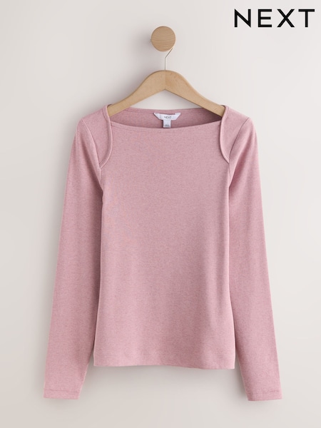 Pink - Long Sleeve Ribbed Crew Neck Top