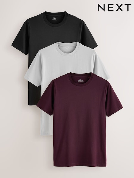 Red/Grey/Black - Regular Muscle Fit Essential T-shirts 3 Pack