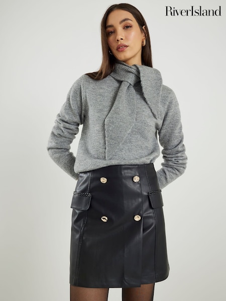 River Island Black Faux Leather Wrap Mini Skirt (H04579) | £38