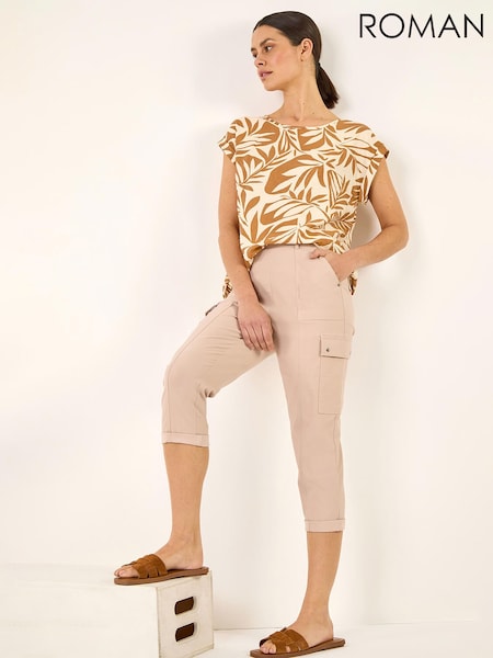 Roman Natural Cropped Cargo Bengaline Trousers (H04698) | £36