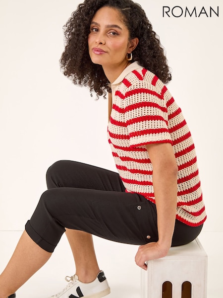 Roman Black Cropped Cargo Bengaline Trousers (H04725) | £36