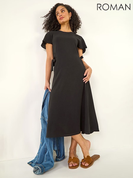Roman Black Side Tie Detail Midi Dress (H04841) | £45