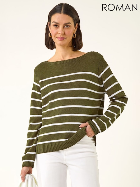 Roman Green Slash Neck Stripe Knit Jumper (H04843) | £45