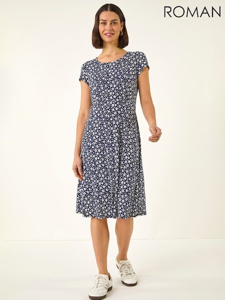 Roman Blue Ditsy Floral Spot Tea Dress (H04882) | £48