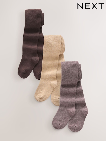 Chocolate Brown Mink and Dark Cream - Cotton Rich Tights 3 Pack