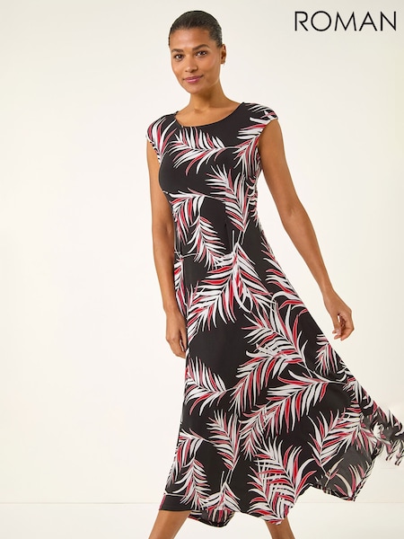 Roman Red Leaf Print Stretch Maxi Dress (H05135) | £55