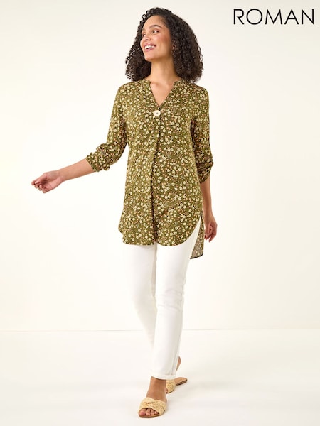 Roman Green Ditsy Floral Print Tunic Top (H05195) | £42