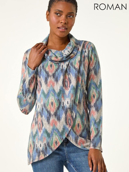 Roman Blue Cowl Neck Snit Top (H05711) | £45