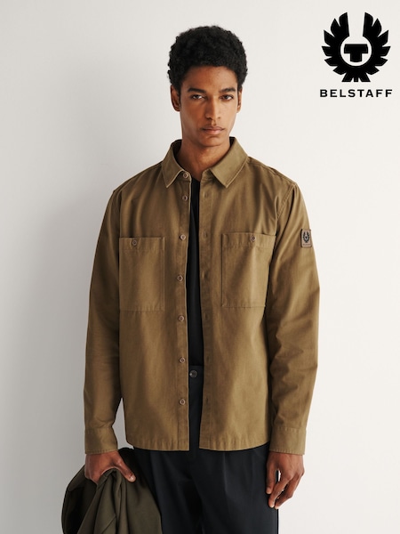 Green - Regular Belstaff Outpost Cotton Herringbone Shirt