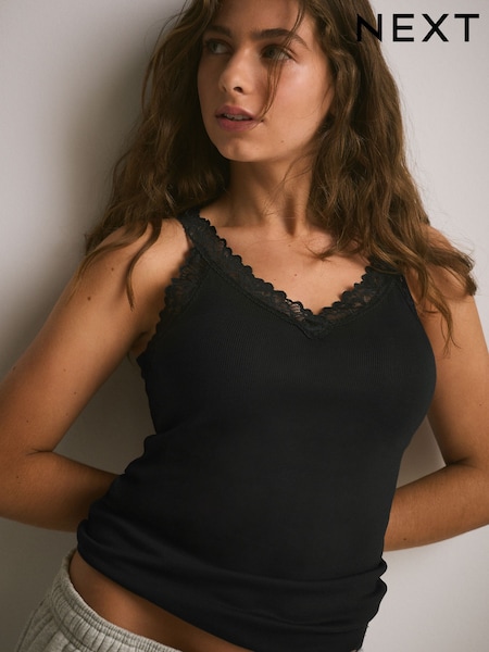 Black - Thermal Base Layer Lace Trim Vest