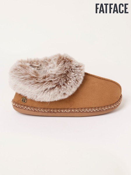Tan Brown - Fatface Faux Fur Boot Slipper