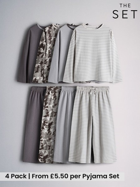Grey - The Set 4 Pack Camo Print Relaxed Fit Pyjamas