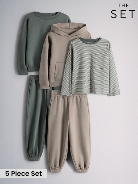 Green/Grey - The Set 5 Piece Set Hoodie, Crew Sweat, Joggers And T-shirt