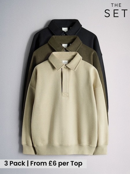 Black/Green - The Set 3 Pack Collared Sweat Top