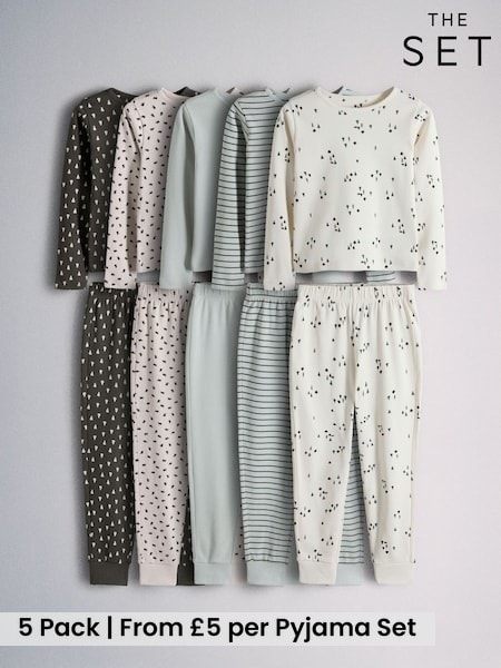 Brown/Cream - The Set 5 Pack Bear Snuggle Fit Pyjamas