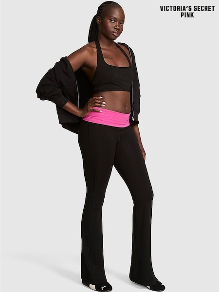 Black/Pink Skeleton - Victoria's Secret Pink Foldover Leggings