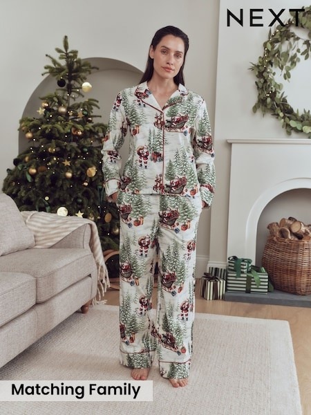 Ecru Santa - Matching Family Christmas Flannel Button Through Pyjamas