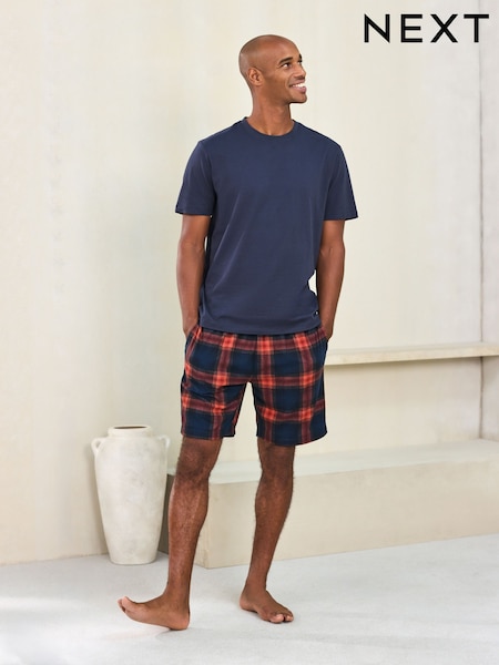 Navy - Regular Cosy Short Sleeve Jersey Pyjamas Set