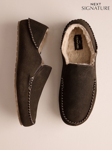 Brown - Regular Suede Stitch Signature Kickdown Slippers