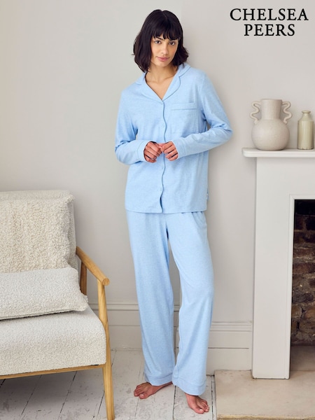 Chelsea Peers Blue Cotton Scallop Edge Long Pyjamas Set (H08544) | £58