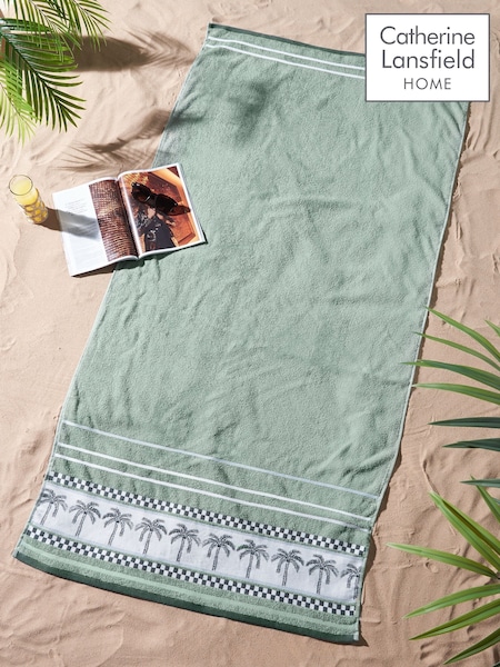 Catherine Lansfield Green Palm Trees Extra Large Cotton Beach Towel (H08819) | £15
