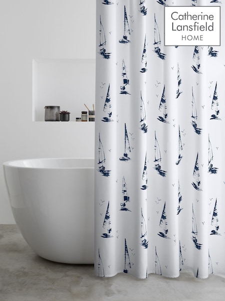 Catherine Lansfield White Salcombe Boats Shower Curtain (H08830) | £12