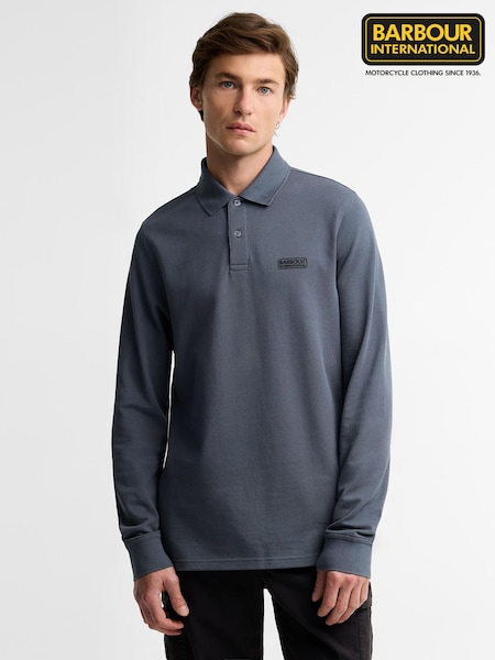 Dark Grey - Regular Barbour International Long Sleeve Polo Shirt