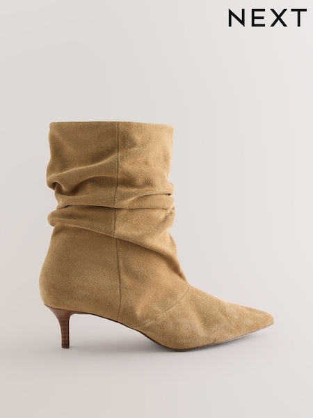 Tan Brown - Forever Comfort® Leather Slouch Ankle Heeled Boots