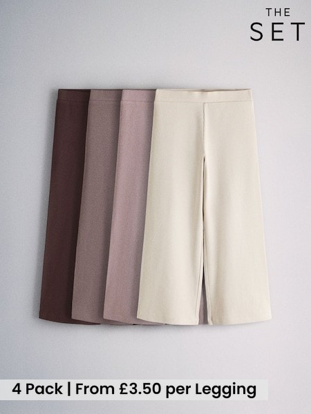 Pink/Purple/Chocolate Brown/Cream - The Set 4 Pack Wide Leg Rib Jersey Leggings