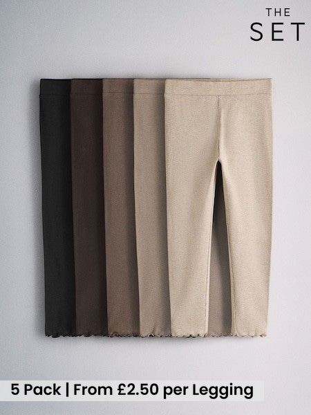 Black/Chocolate Brown/Brown/Oatmeal Marl - The Set 5 Pack Rib Jersey Leggings