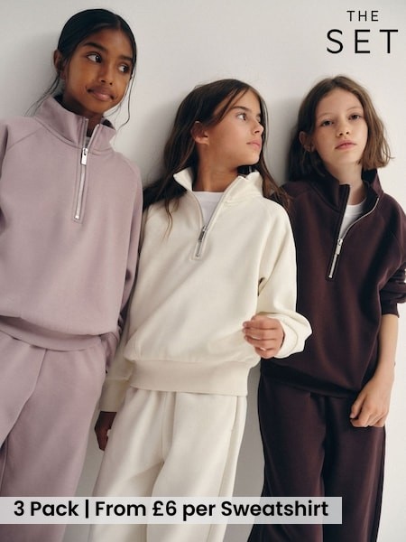 Pink/Purple/Cream - The Set 3 Pack Zip Neck Sweatshirts