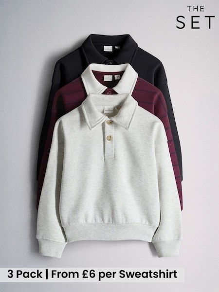 Red/Blue Stripe/Grey Marl - The Set 3 Pack Collared Sweatshirts