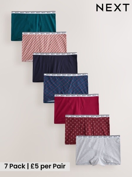 Red Bows/Navy Checks - Cotton Logo Knickers 7 Pack